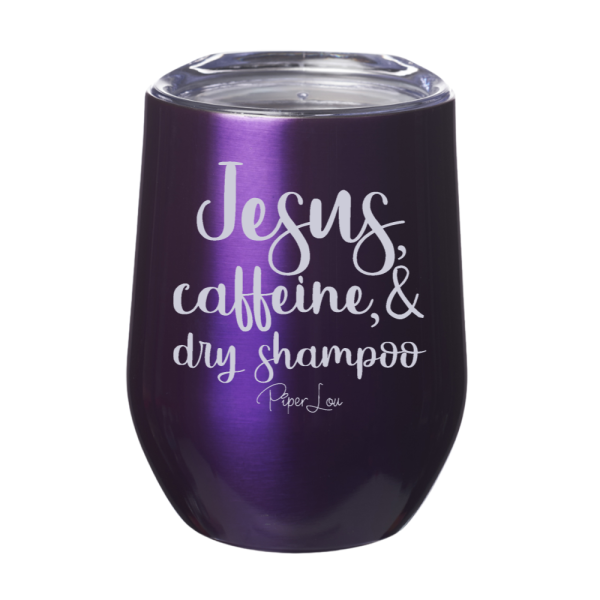 Jesus, Caffeine, and Dry Shampoo 12oz Stemless Wine Cup Online now