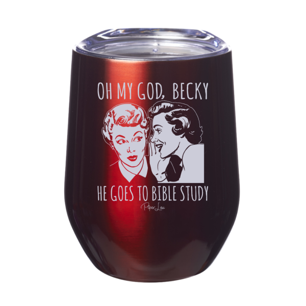 OMG Becky He Goes To Bible Study 12oz Stemless Wine Cup on Sale - Image 4