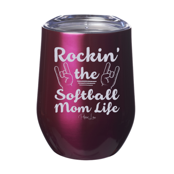 Rockin The Softball Mom Life 12oz Stemless Wine Cup For Cheap - Image 2