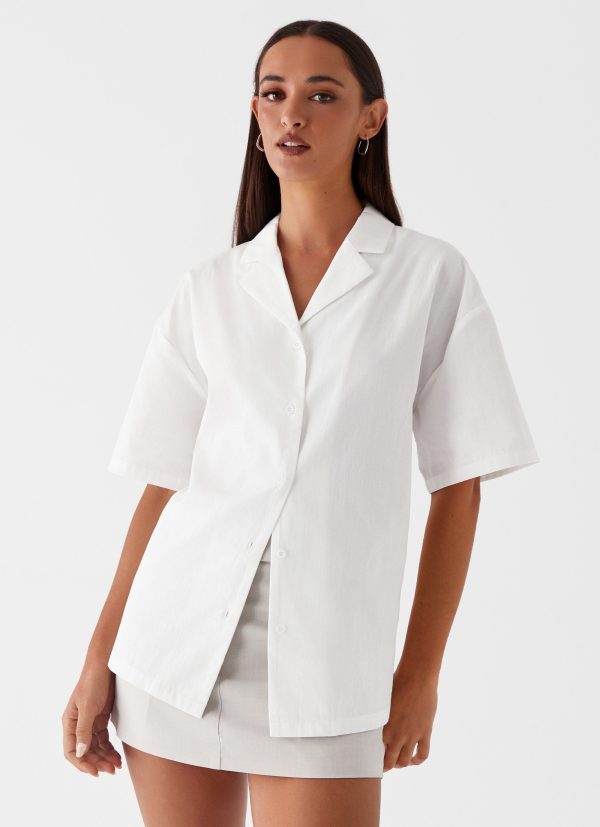 Hadley Open Back Short Sleeve Shirt - White For Discount - Image 5