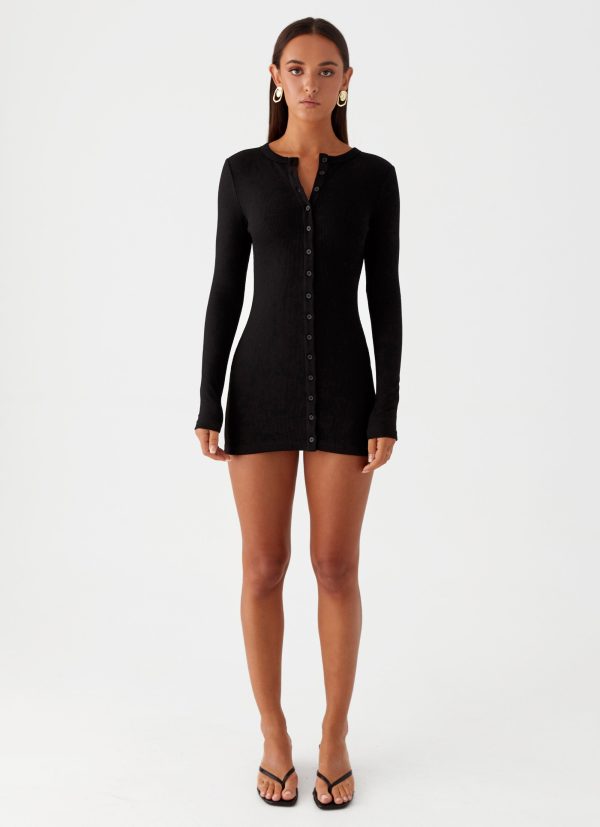 Ailee Long Sleeve Mini Dress - Black Cheap