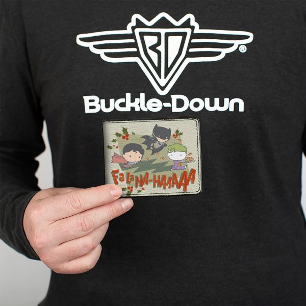 Bi-Fold  Wallet - Justice League Chibi Holiday Christmas Superman and Batman Chasing Joker FALAHA-HAAAAA Greens Online - Image 3