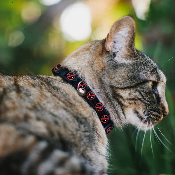 Breakaway Cat Collar with Bell - Deadpool Logo2 Black Red White Fashion - Image 2