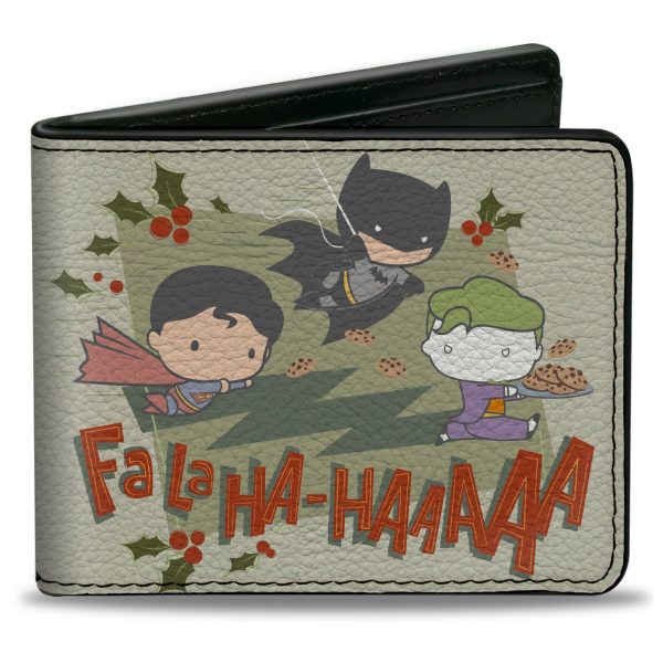 Bi-Fold  Wallet - Justice League Chibi Holiday Christmas Superman and Batman Chasing Joker FALAHA-HAAAAA Greens Online