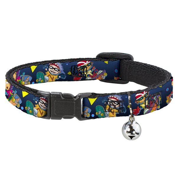 Breakaway Cat Collar with Bell - Rocket Power 4-Character Action Poses Shapes Cool Gray Multi Color Online Sale