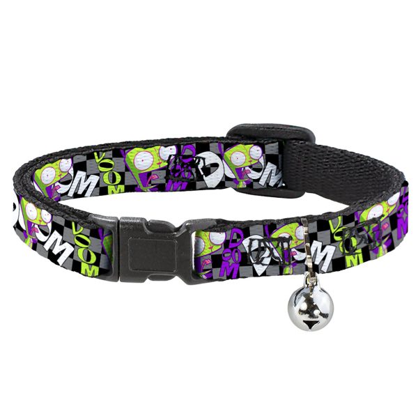 Breakaway Cat Collar with Bell - Invader Zim GIR DOOM Pose Checker Black Gray Discount