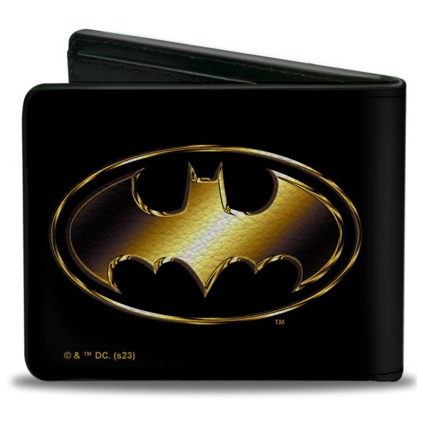 Bi-Fold  Wallet - Justice League Batman Bat Signal Logo Black Gold Online - Image 2
