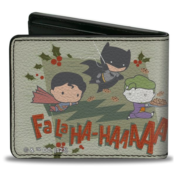 Bi-Fold  Wallet - Justice League Chibi Holiday Christmas Superman and Batman Chasing Joker FALAHA-HAAAAA Greens Online - Image 2