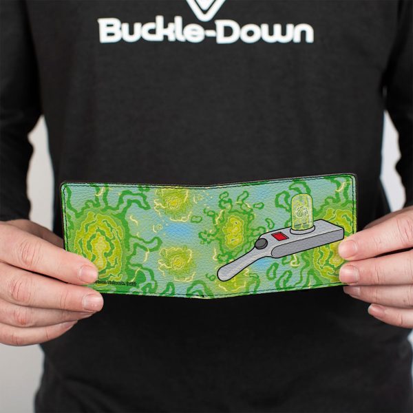Bi-Fold  Wallet - Rick and Morty Portal Gun and Portals Blue Greens Hot on Sale - Image 4
